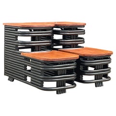 Paire de tables d'appoint en rotin peint du milieu du siècle Paul Frankl