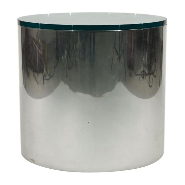 Midcentury Paul Mayen for Habitat Chrome and Glass Top Drum Side Table, 1970s