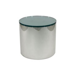 Midcentury Paul Mayen for Habitat Chrome and Glass Top Drum Side Table, 1970s