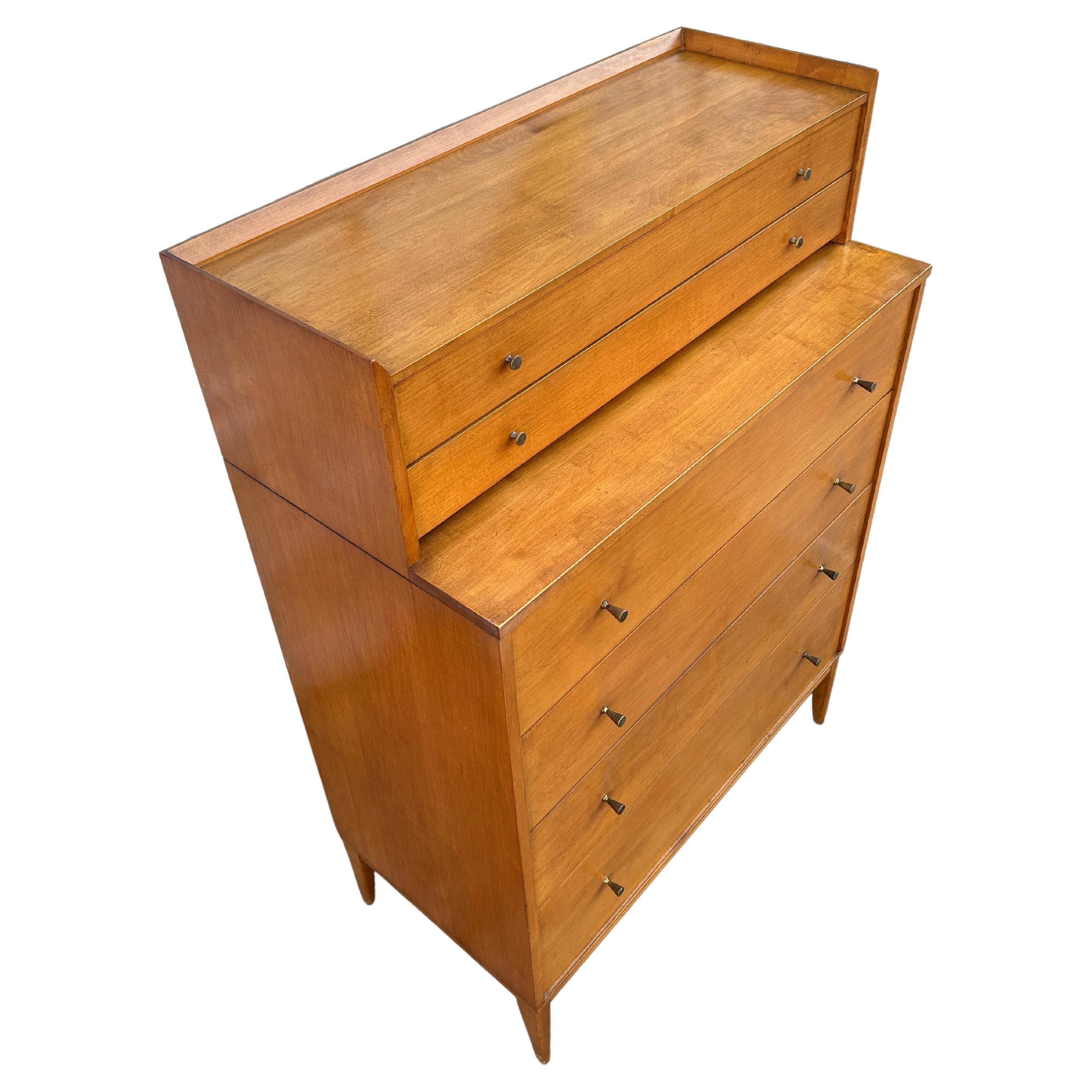 Mid-Century Modern Midcentury Paul McCobb #1501 Blonde Maple tall 6 drawer dresser brass knobs