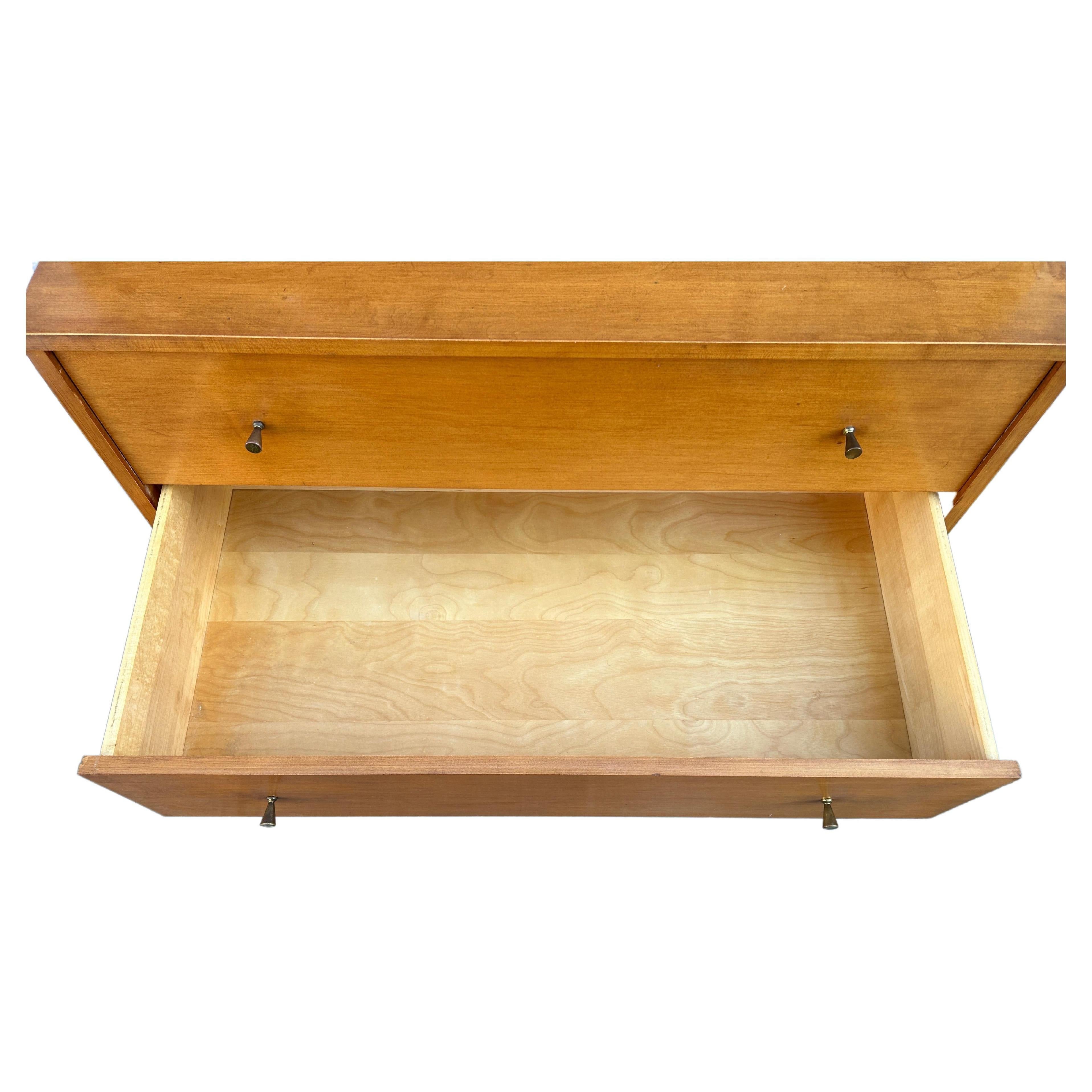 20th Century Midcentury Paul McCobb #1501 Blonde Maple tall 6 drawer dresser brass knobs