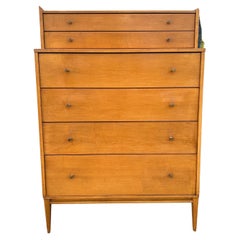 Midcentury Paul McCobb #1501 Blonde Maple tall 6 drawer dresser brass knobs