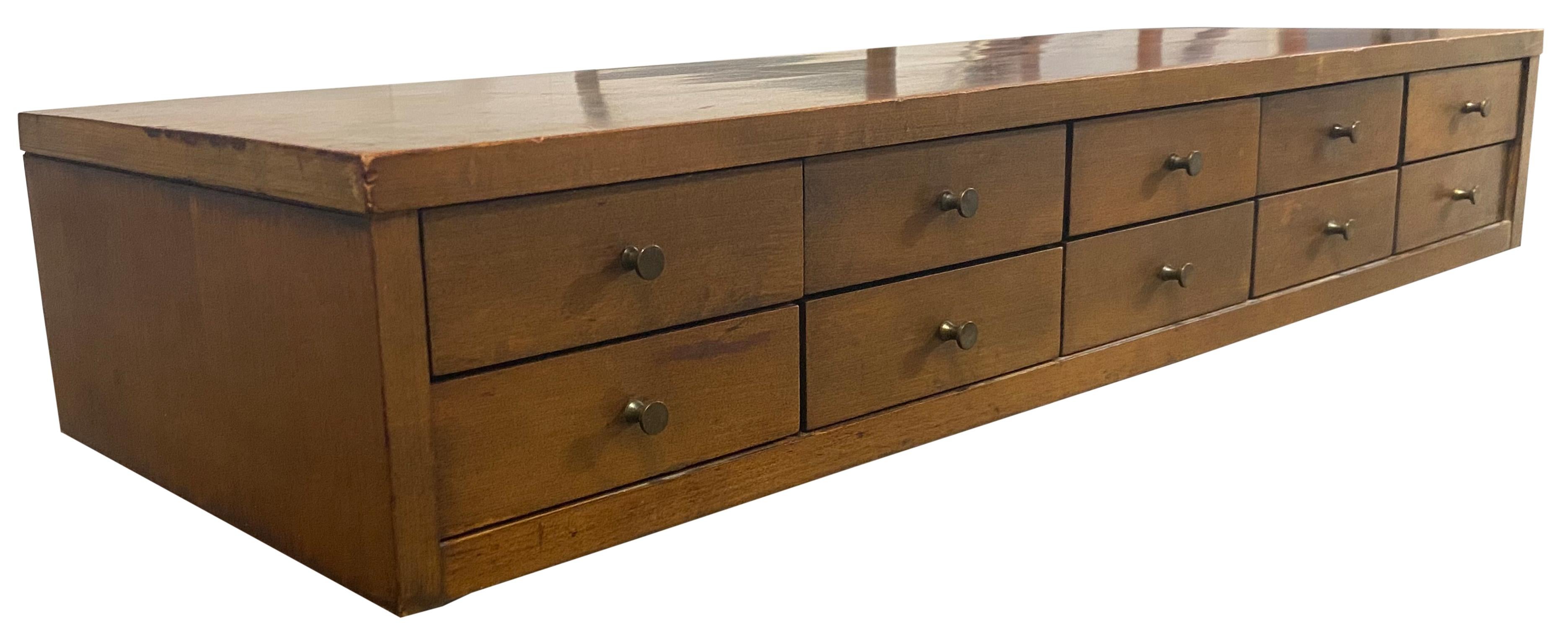 American Midcentury Paul McCobb #1502 Small Jewelry Chest 10-Drawer Maple Brass