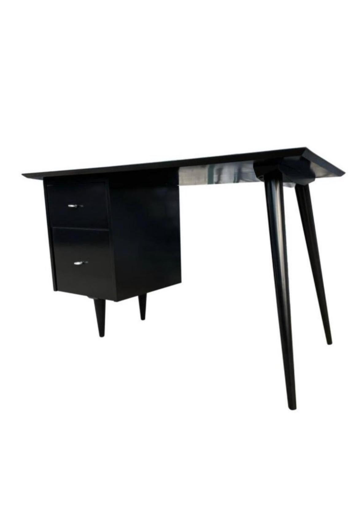 Mid-Century Modern Midcentury Paul McCobb #1560 Double Drawer Desk Black Lacquer Finish For Sale