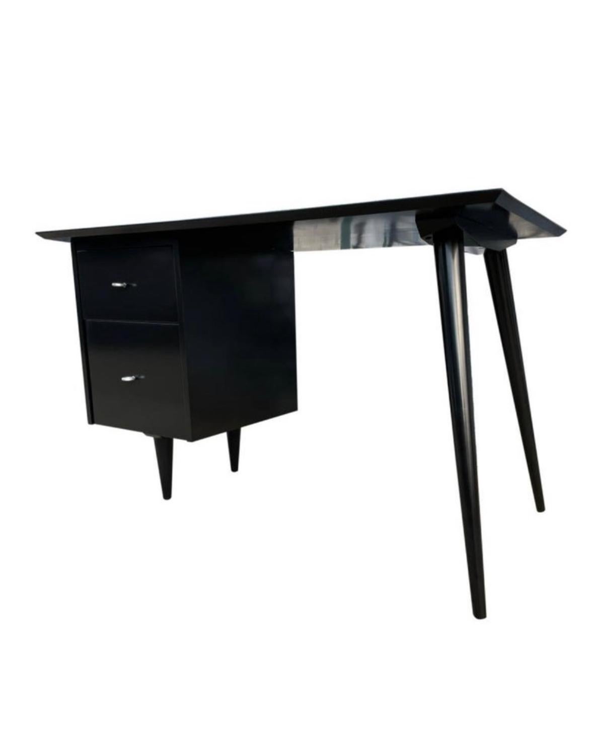 Mid-Century Modern Midcentury Paul McCobb #1560 Double Drawer Desk Black Lacquer Finish