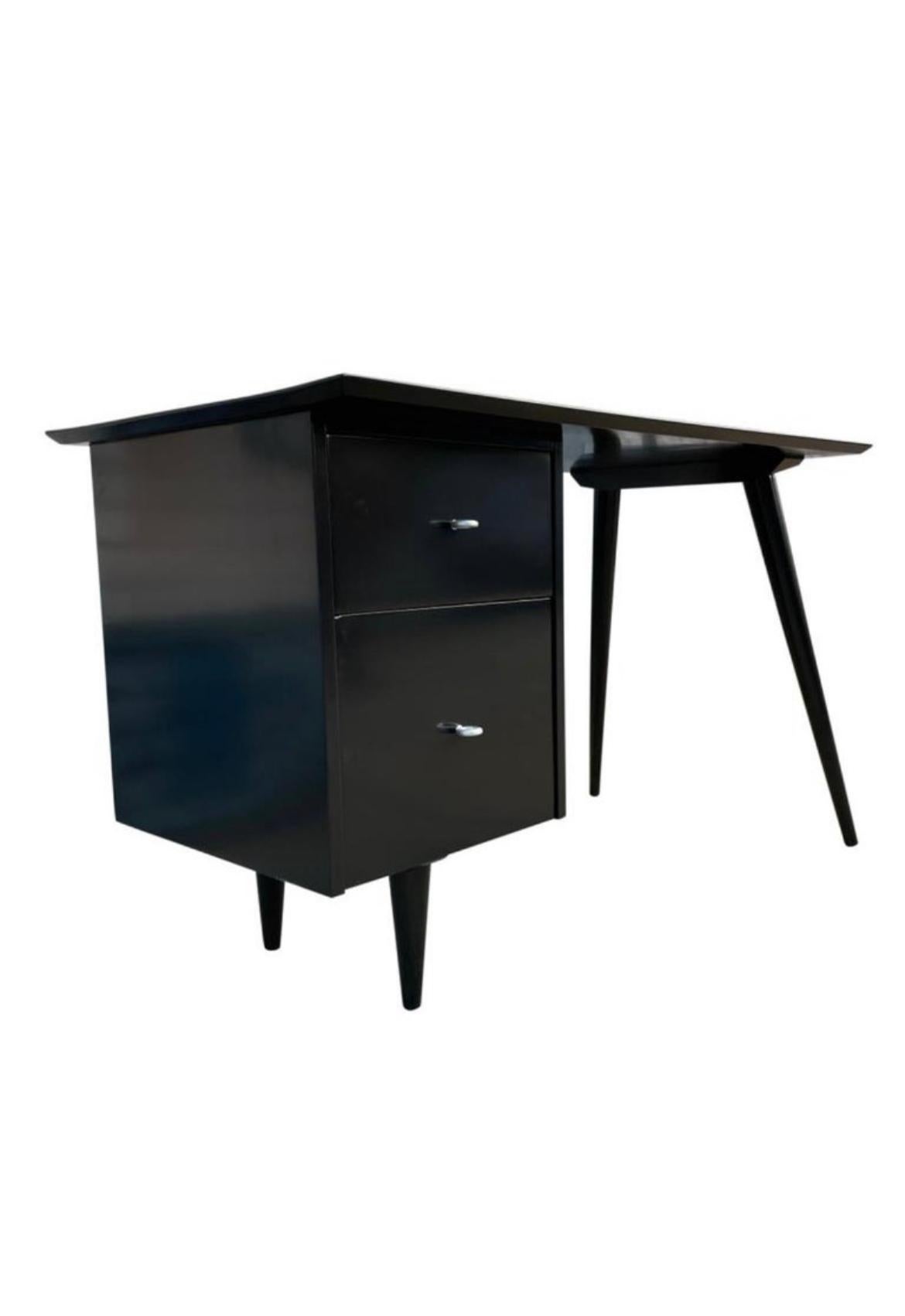 American Midcentury Paul McCobb #1560 Double Drawer Desk Black Lacquer Finish