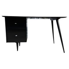Midcentury Paul McCobb #1560 Double Drawer Desk Black Lacquer Finish