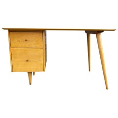 Midcentury Paul McCobb #1560 Double Drawer Desk Blonde Maple Finish Brass Pulls