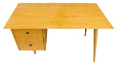 Midcentury Paul McCobb #1560 Double Drawer Desk Blonde Maple Finish T pulls