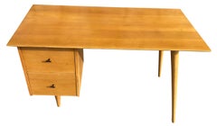 Midcentury Paul McCobb #1560 Double drawer Desk Blonde Maple Finish T Pulls