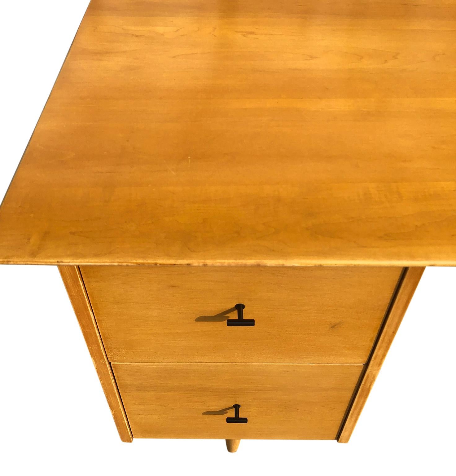 American Midcentury Paul McCobb #1560 Double drawer Desk Blonde Maple Finish T Pulls