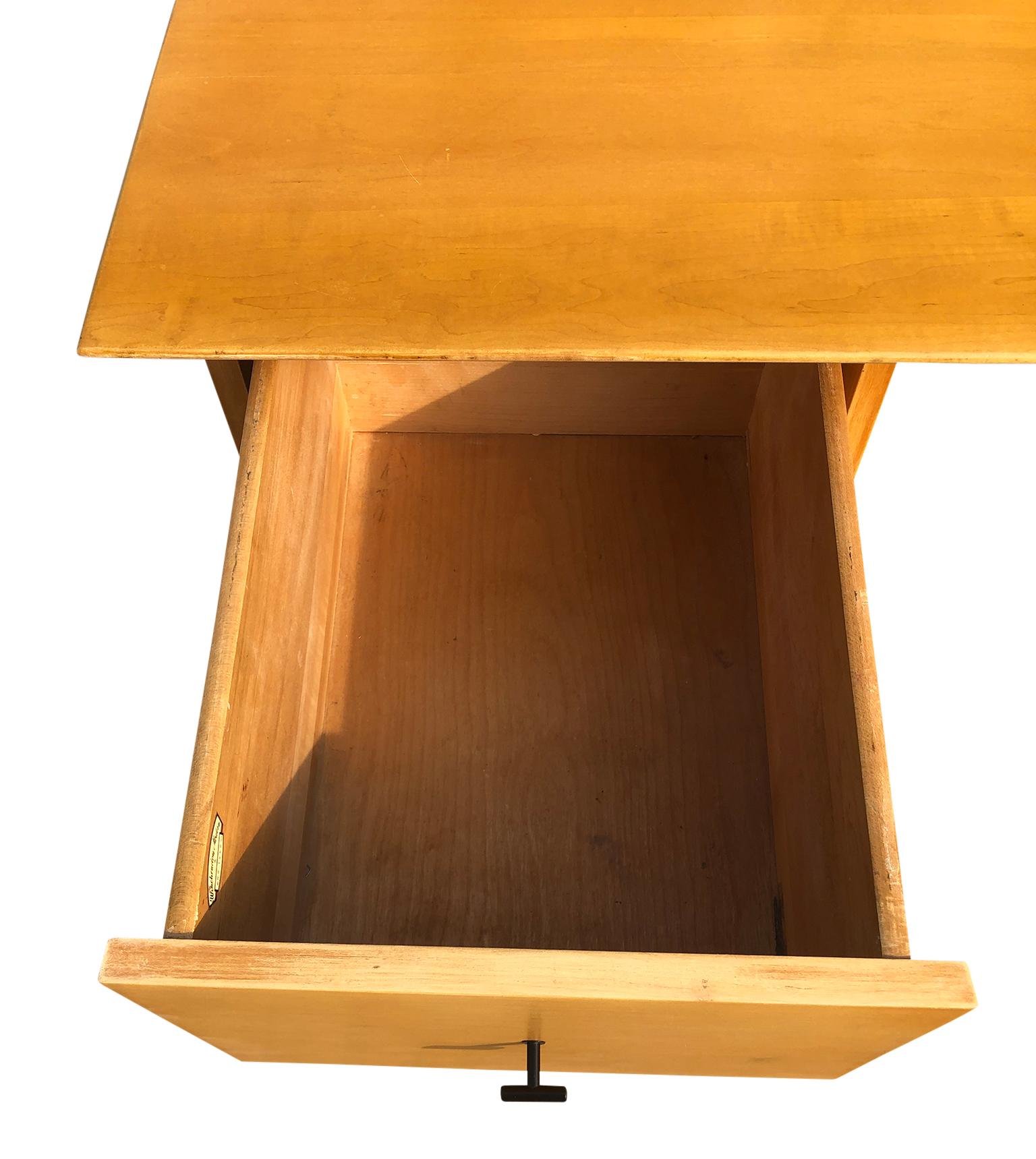20th Century Midcentury Paul McCobb #1560 Double drawer Desk Blonde Maple Finish T Pulls