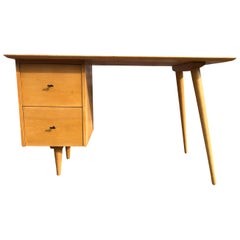 Midcentury Paul McCobb #1560 Double drawer Desk Blonde Maple Finish T Pulls