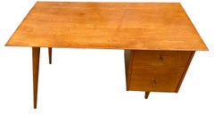 Midcentury Paul McCobb #1560 Double Drawer Desk Tobacco Maple Finish Brass