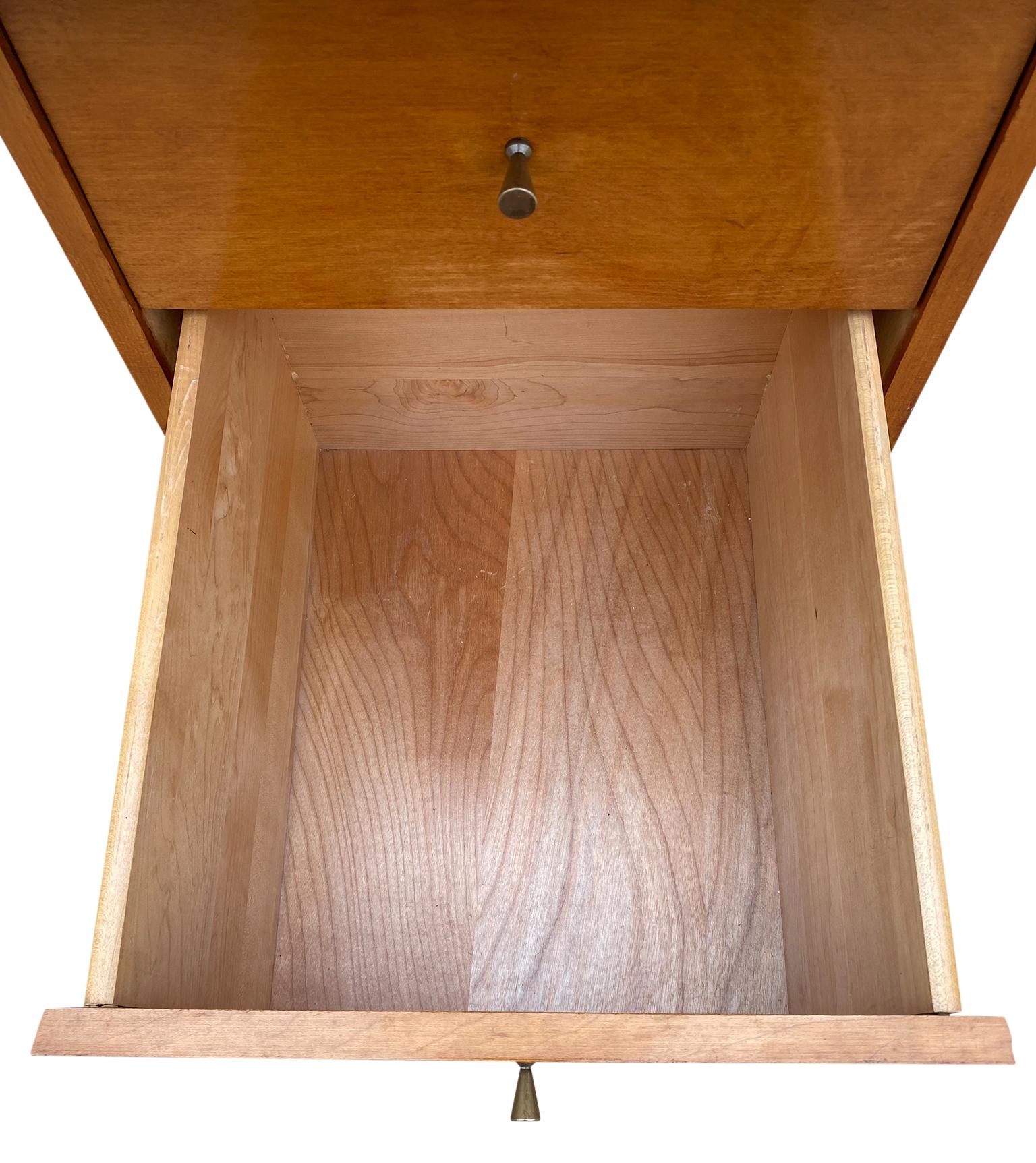 Midcentury Paul McCobb #1560 Double Drawer Desk Tobacco Maple Finish Brass 1