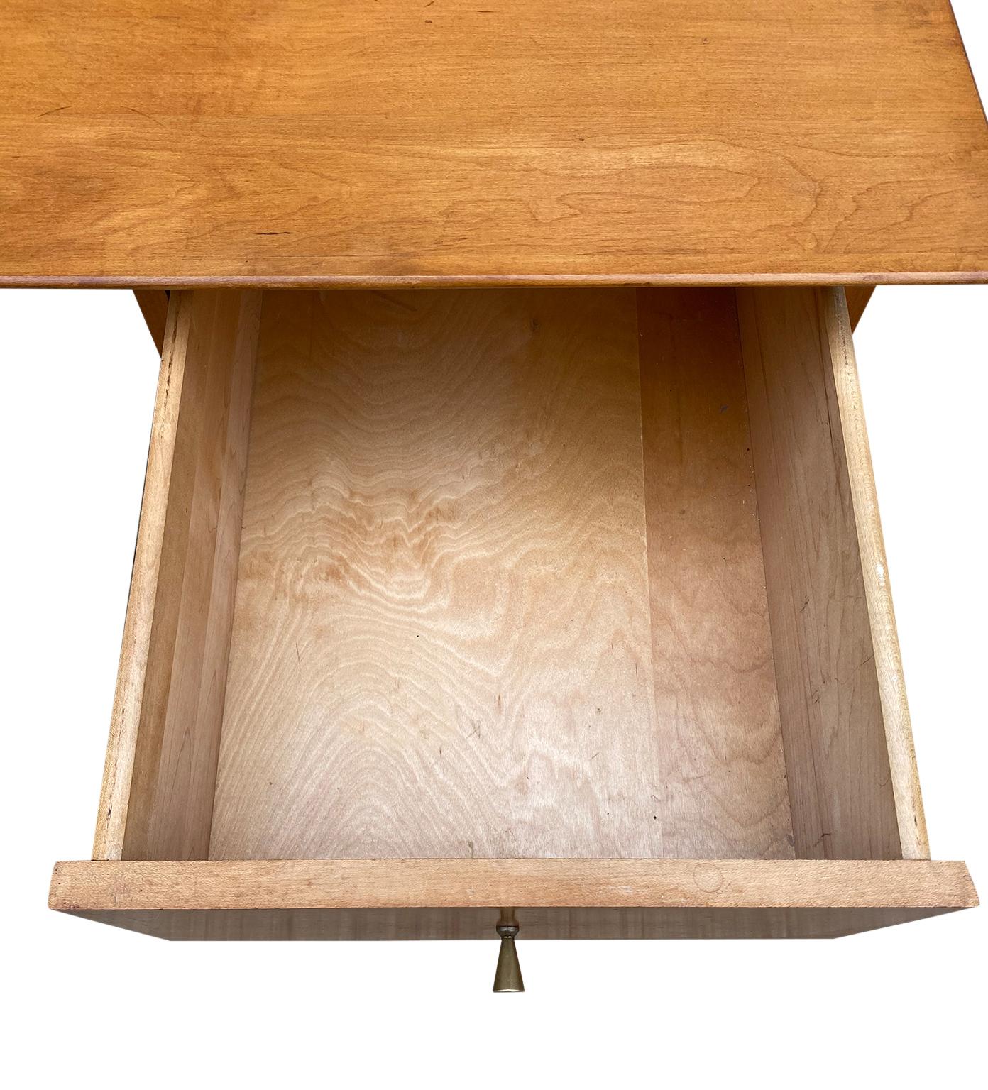 Midcentury Paul McCobb #1560 Double Drawer Desk Tobacco Maple Finish Brass 2