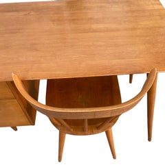 Midcentury Paul McCobb #1560 Double Drawer Desk Tobacco Maple Finish with Chair