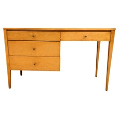 Retro Midcentury Paul McCobb #1567 Four Drawer Desk Blonde Maple Finish Brass Pulls