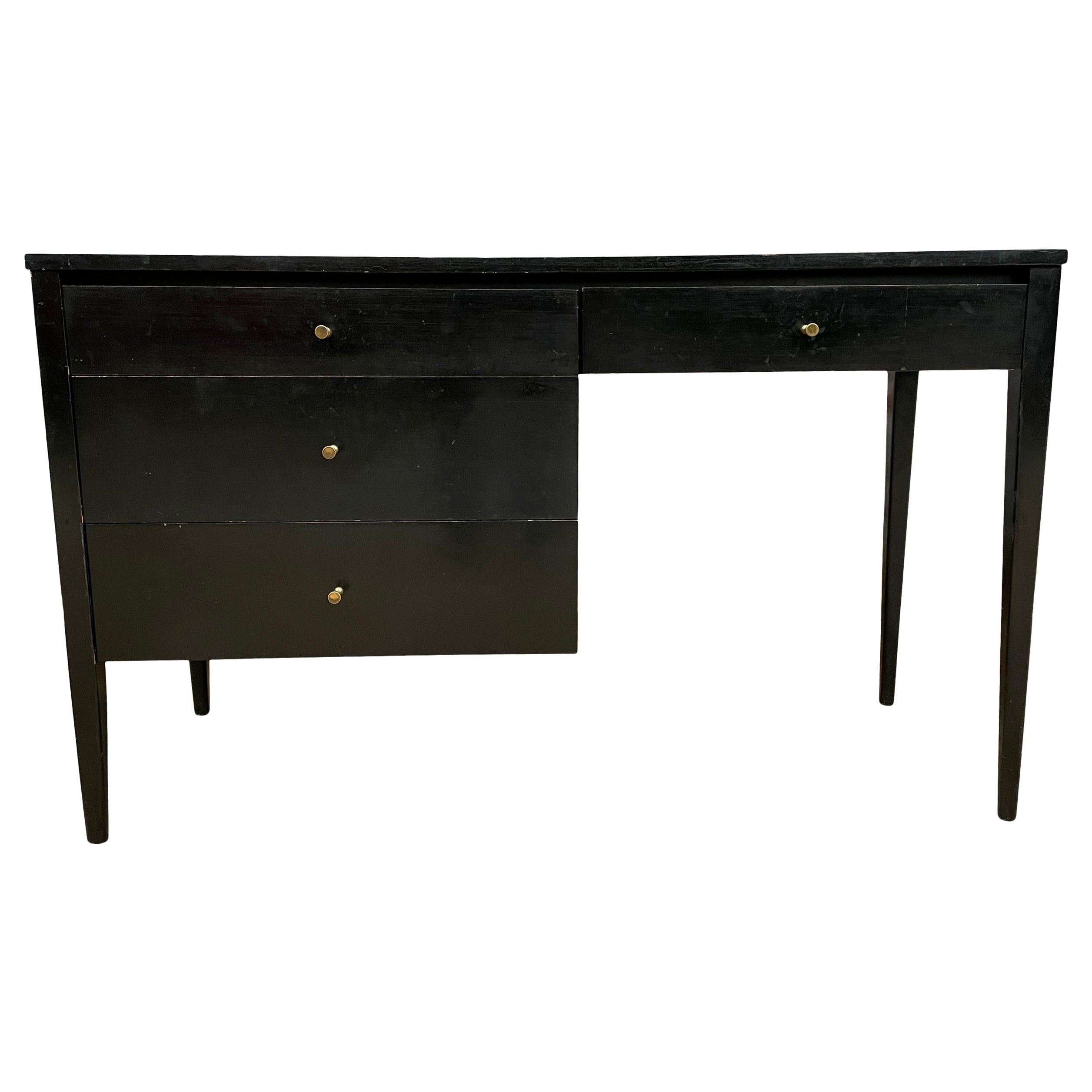 Midcentury Paul McCobb #1567 four drawer Desk Maple black Finish brass Pulls