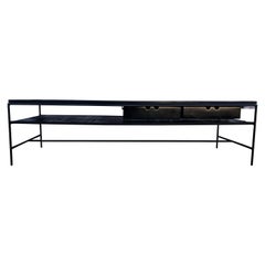 Midcentury Paul McCobb #1584 Coffee Table Bench All Black Maple Iron 2-Drawer