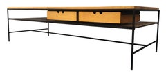 Midcentury Paul McCobb #1584 Coffee Table Bench Blonde Maple Iron 2-drawer