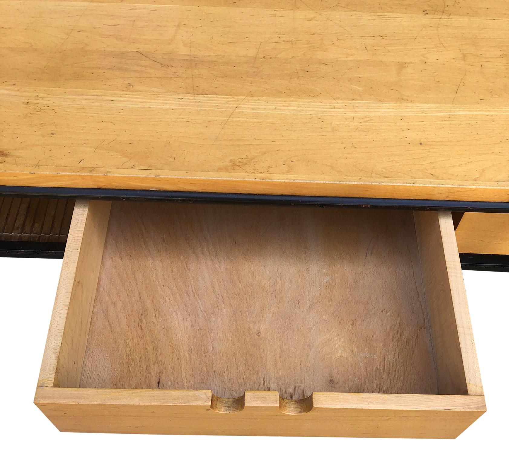 20th Century Midcentury Paul McCobb #1584 Coffee Table Bench Blonde Maple Iron 2-drawer