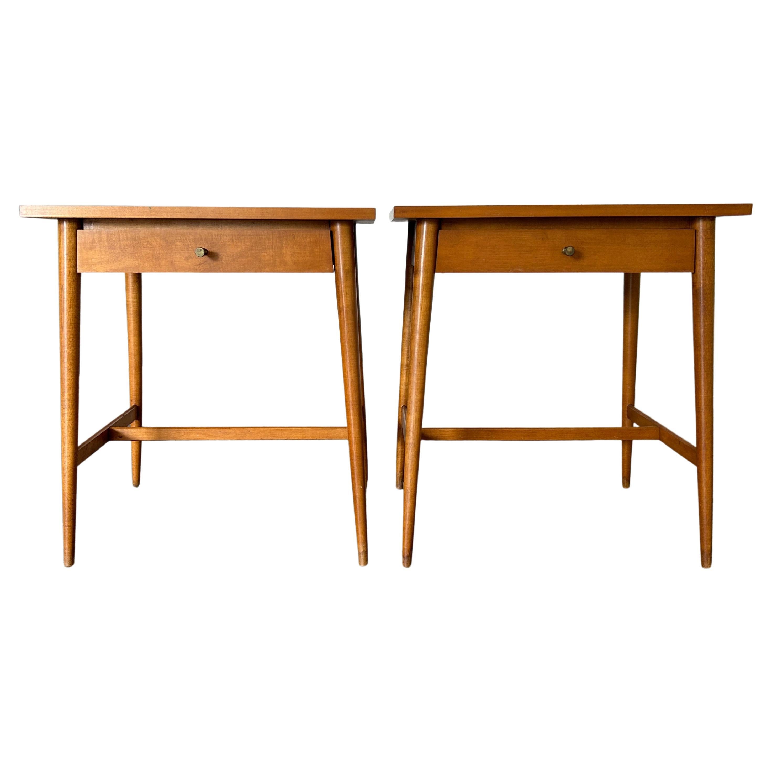 Midcentury Paul McCobb 1587 Nightstands Tobacco Finish Brass Knobs End