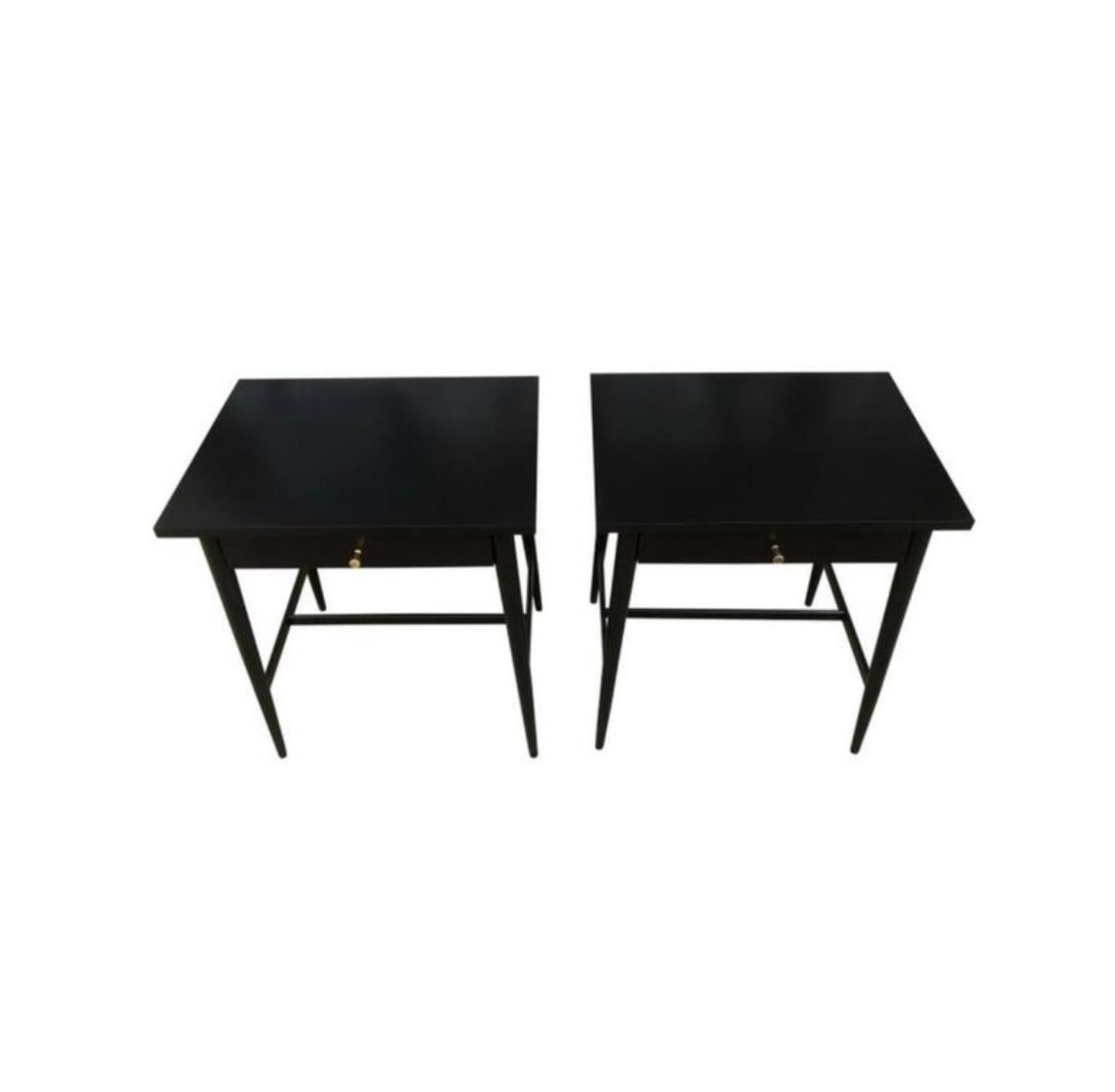 Mid-Century Modern Midcentury Paul McCobb #1586 Nightstands Black Lacquer Finish Brass Knobs