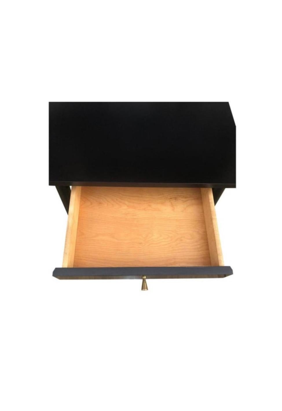 Woodwork Midcentury Paul McCobb #1586 Nightstands Black Lacquer Finish Brass Knobs
