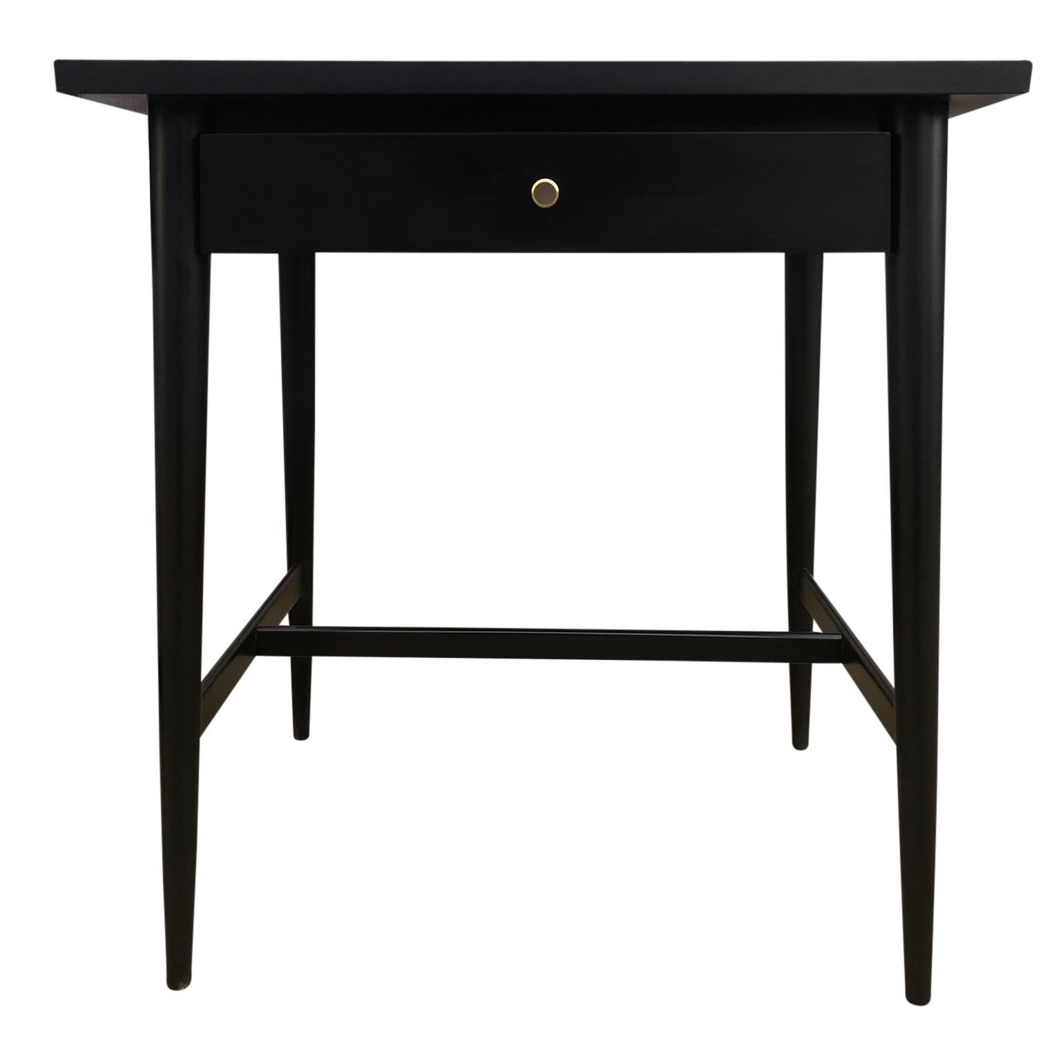 20th Century Midcentury Paul McCobb #1586 Nightstands Black Lacquer Finish Brass Knobs