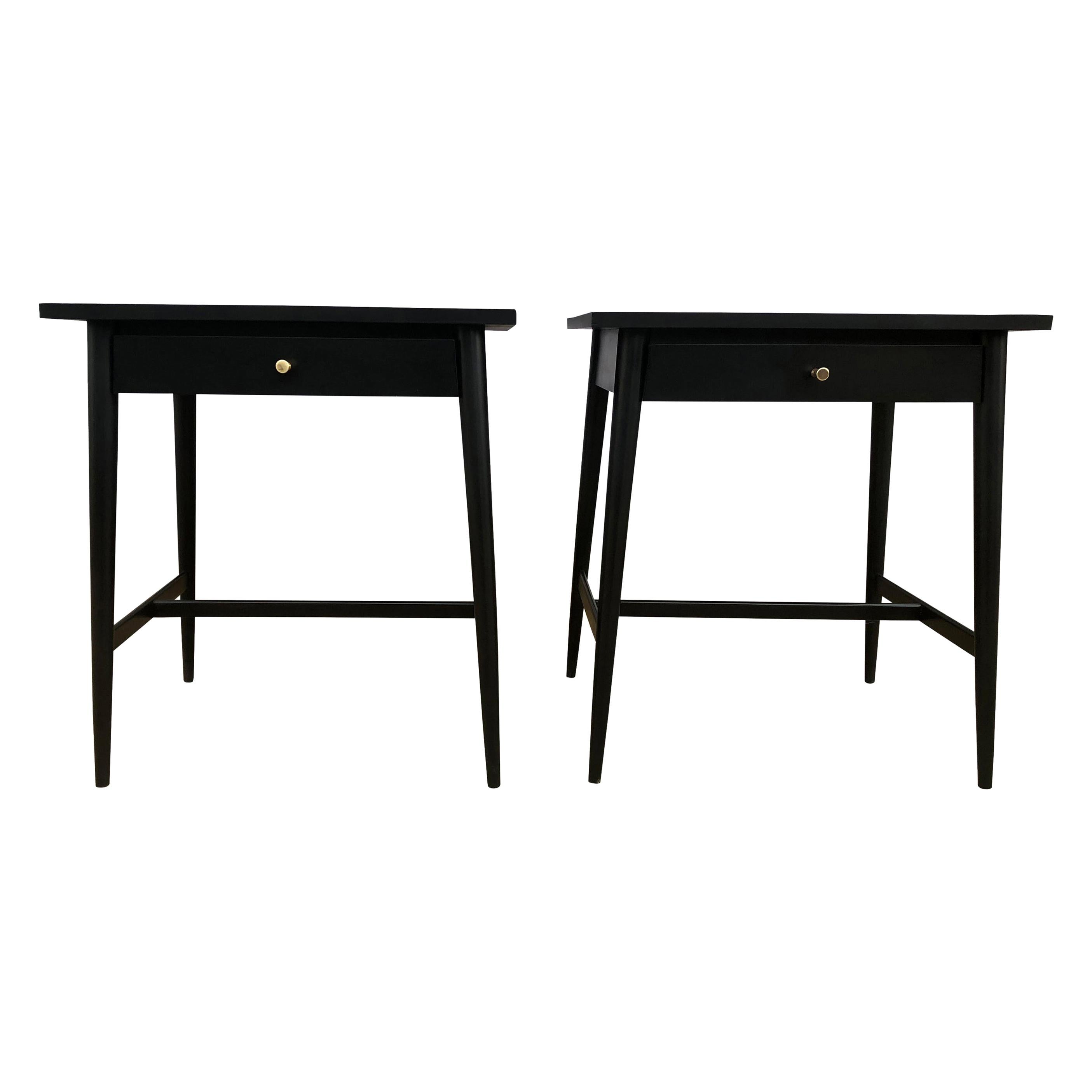 Midcentury Paul McCobb #1586 Nightstands Black Lacquer Finish Brass Knobs