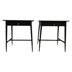 Midcentury Paul McCobb #1586 Nightstands Black Lacquer Finish Brass Knobs
