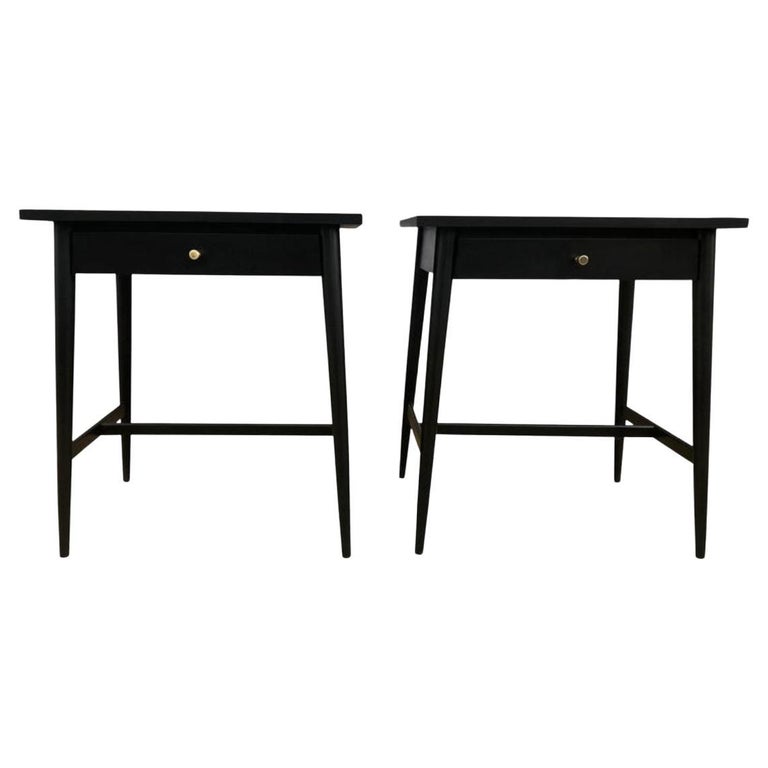 Midcentury Paul McCobb 1586 Nightstands Black Lacquer Finish Brass