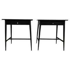 Midcentury Paul McCobb #1586 Nightstands Black Lacquer Finish Brass Knobs