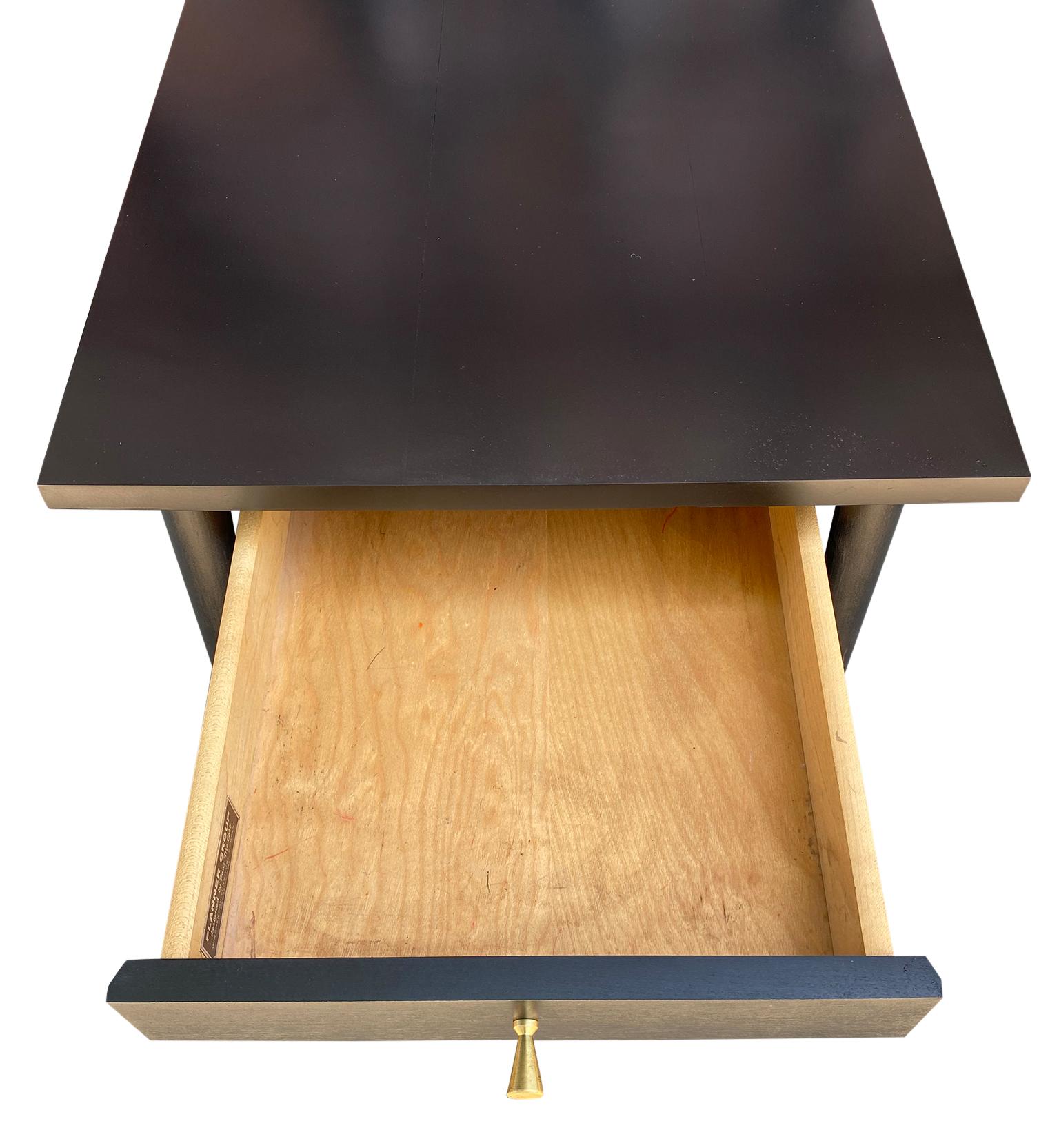 20th Century Midcentury Paul McCobb #1587 Nightstands Black Lacquer Brass Knobs End Tables