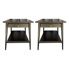 Retro Midcentury Paul McCobb #1587 Nightstands Black Lacquer Brass Knobs End Tables