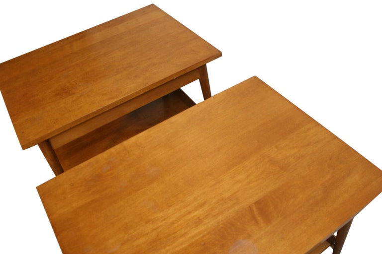 Midcentury Paul McCobb 1587 Nightstands Tobacco Finish Brass Knobs End