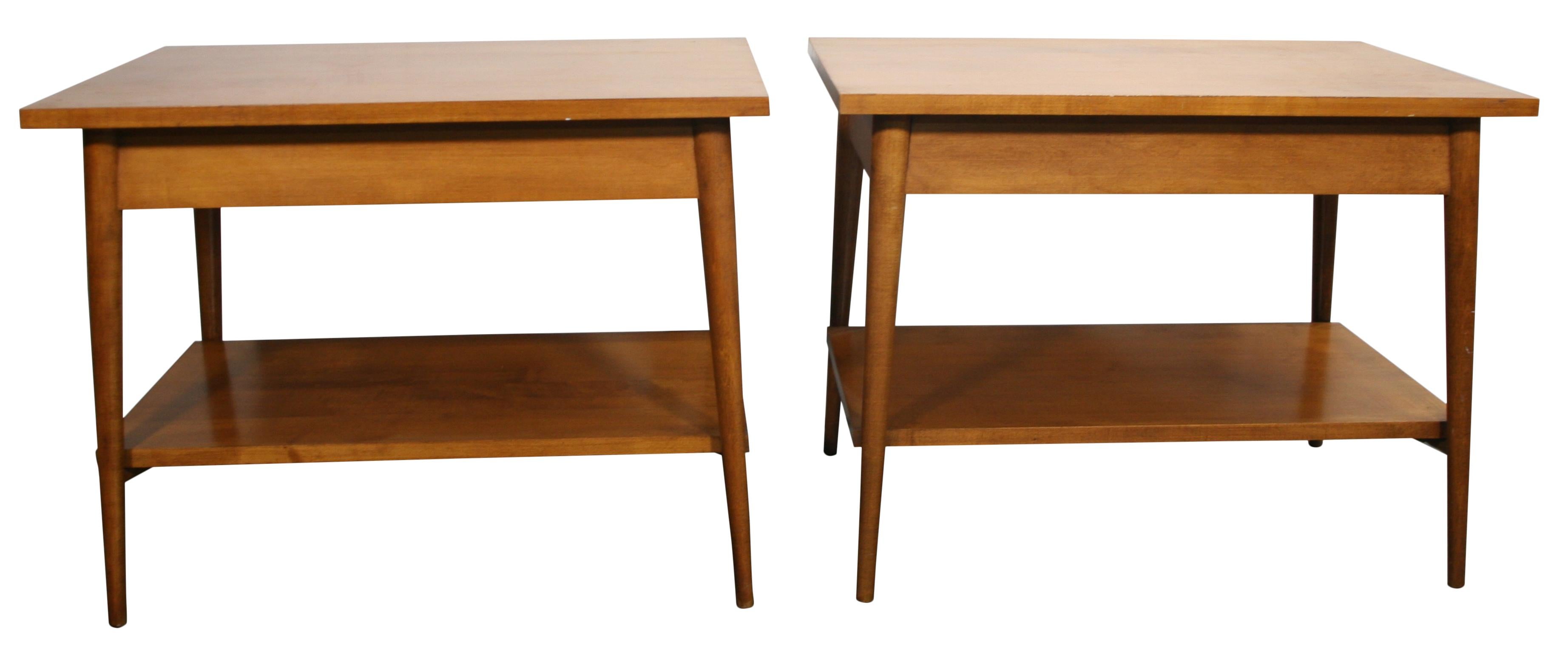 20th Century Midcentury Paul McCobb #1587 Nightstands Tobacco Finish Brass Knobs End Tables