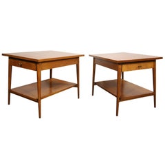 Midcentury Paul McCobb #1587 Nightstands Tobacco Finish Brass Knobs end tables
