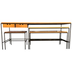 Midcentury Paul McCobb #1595 Nesting Coffee Tables Bench Maple Iron 2-Drawer