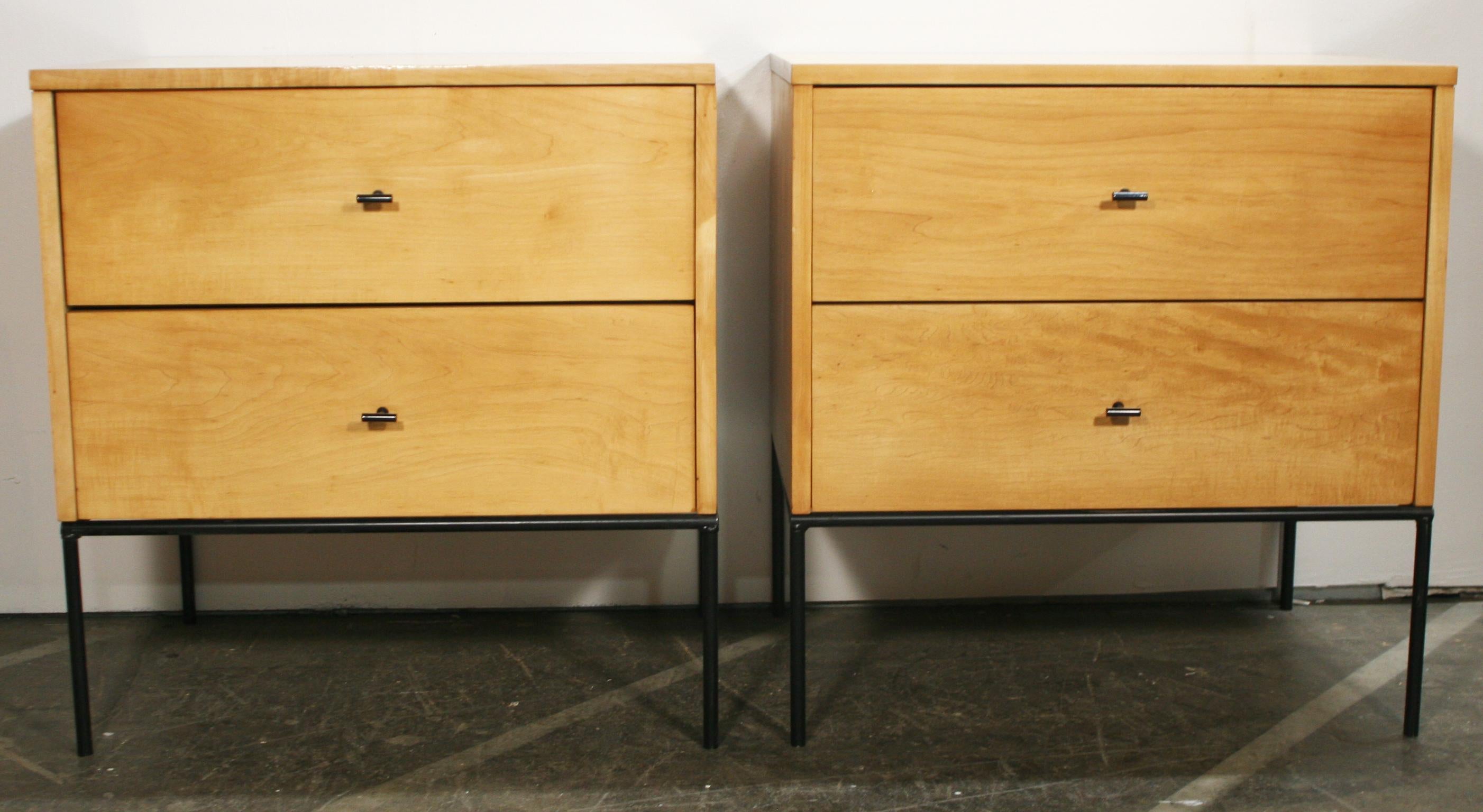 Midcentury Paul McCobb 2 Drawer #1503 Nightstands Blonde Lacquer T Pulls 3