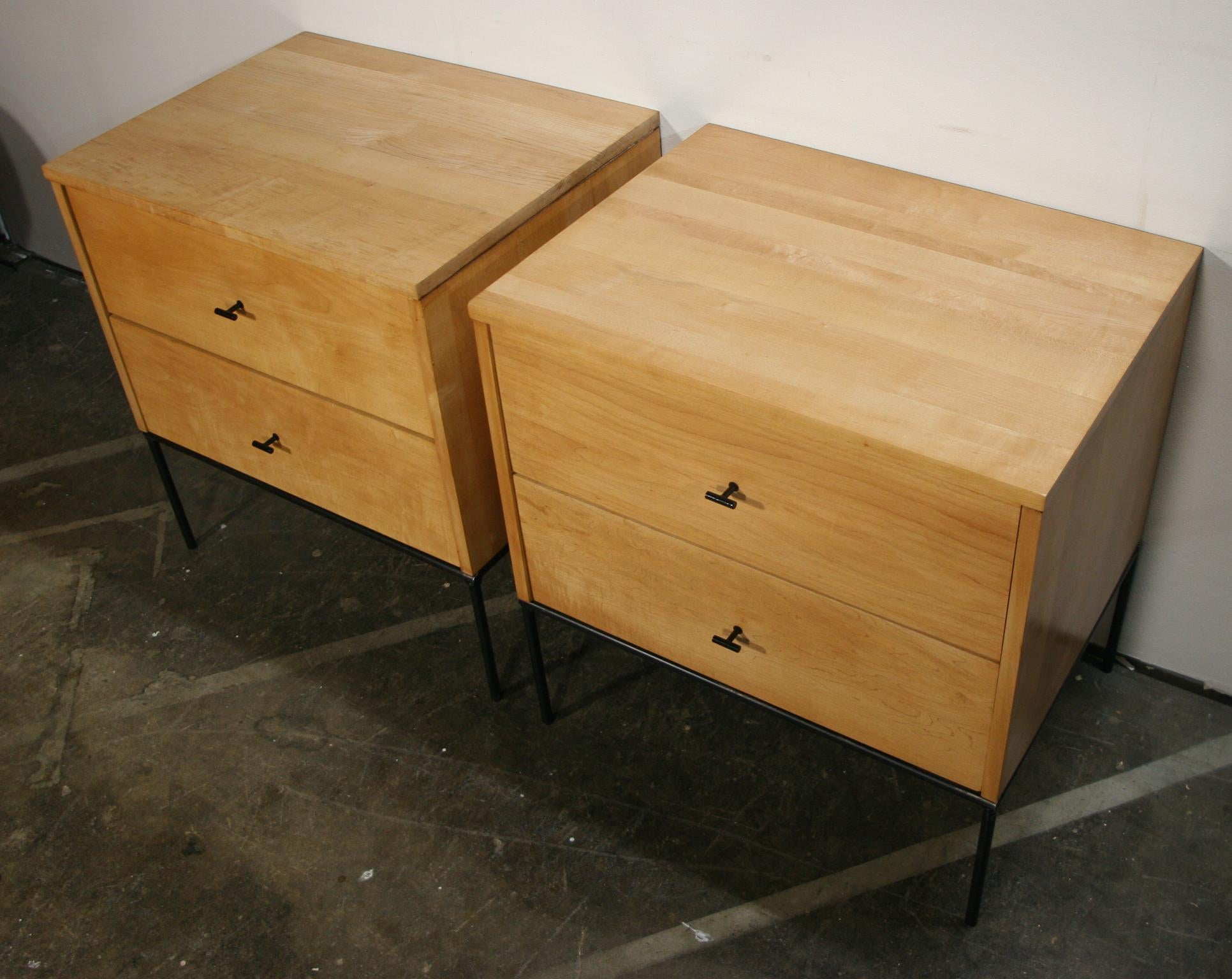 Mid-Century Modern Midcentury Paul McCobb 2 Drawer #1503 Nightstands Blonde Lacquer T Pulls