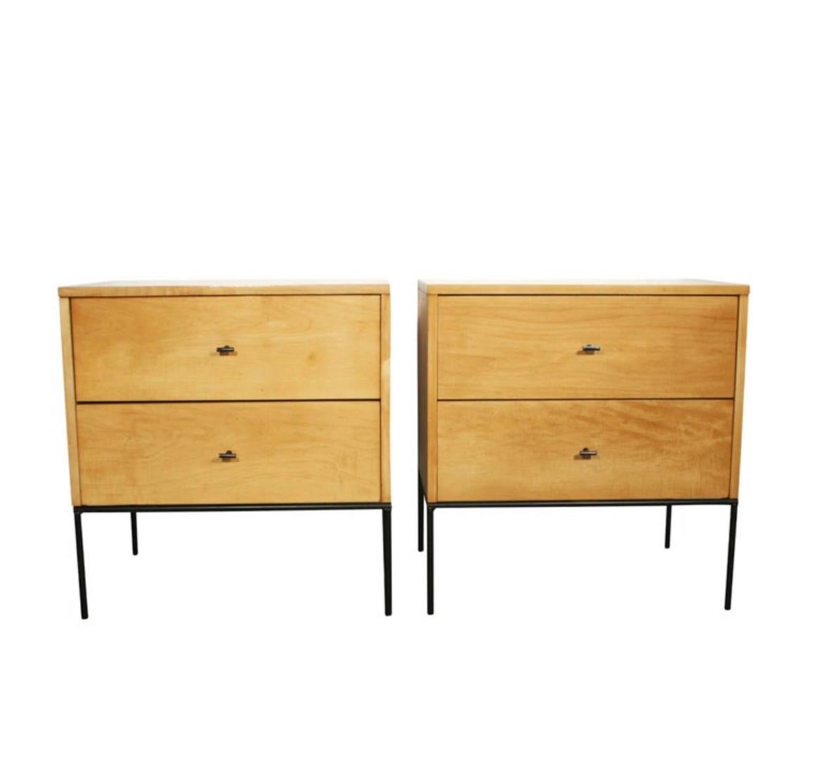 Mid-Century Modern Midcentury Paul McCobb 2 Drawer #1503 Nightstands Blonde Lacquer T Pulls