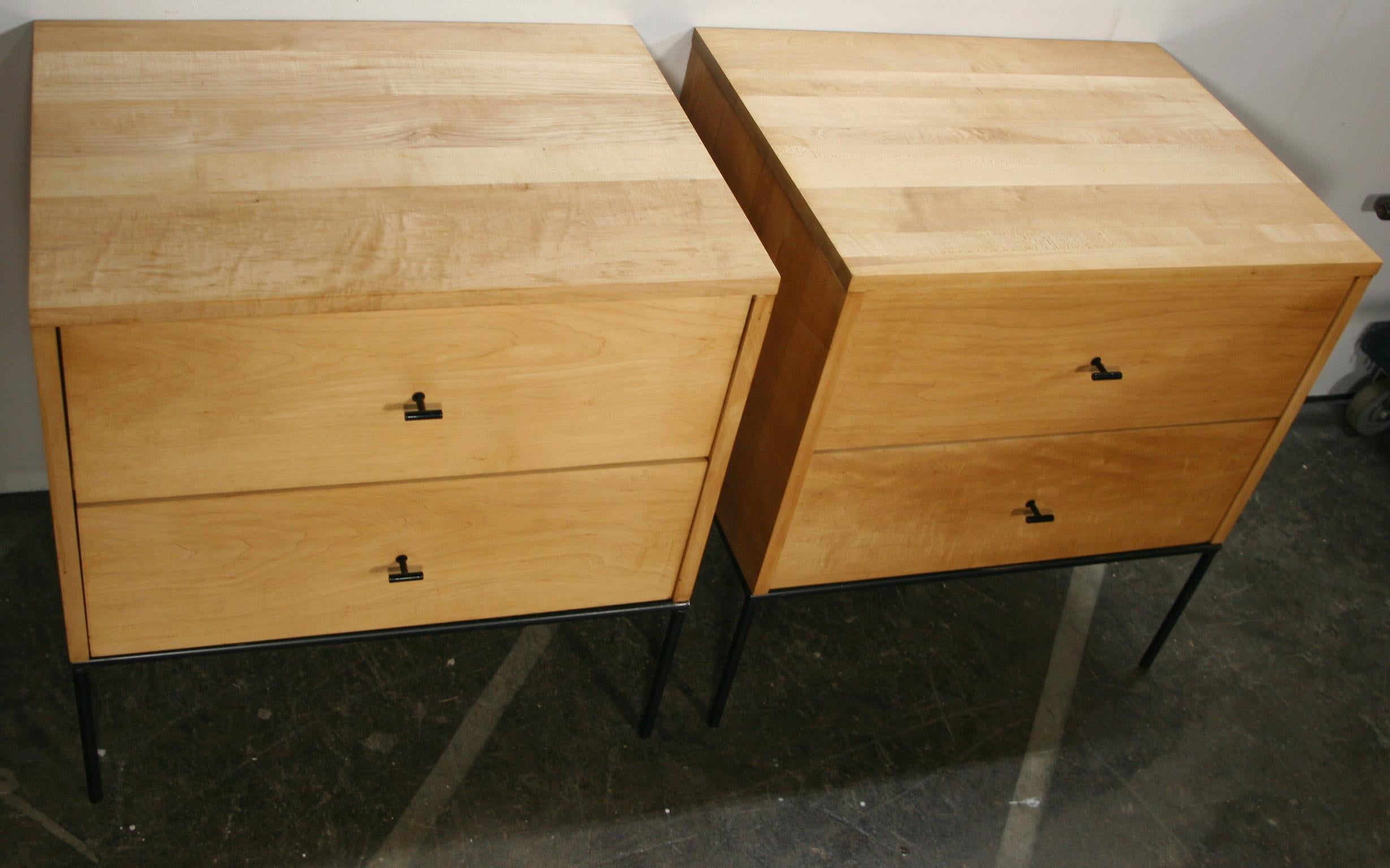 Midcentury Paul McCobb 2 Drawer #1503 Nightstands Blonde Lacquer T Pulls 1