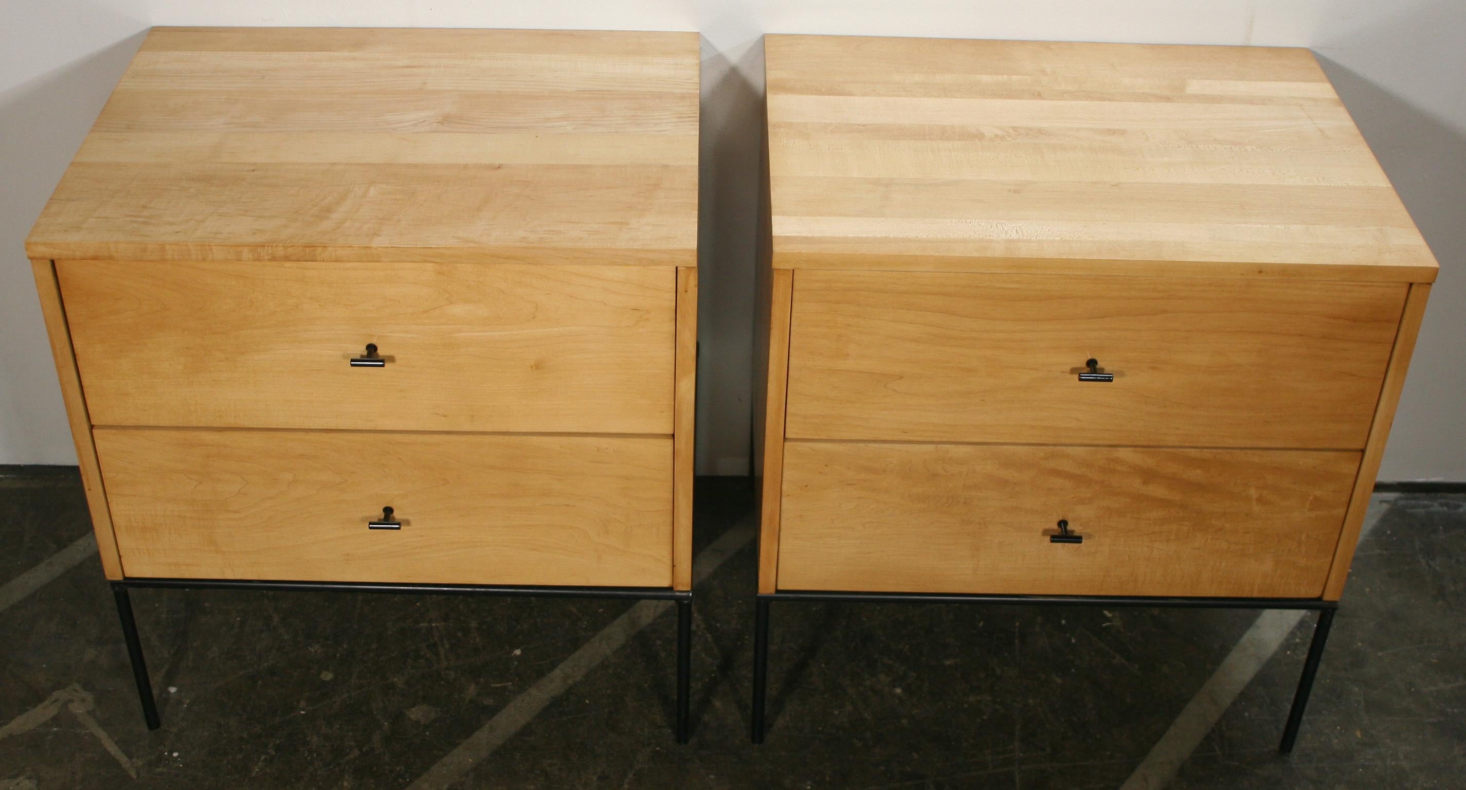 Midcentury Paul McCobb 2 Drawer #1503 Nightstands Blonde Lacquer T Pulls 2