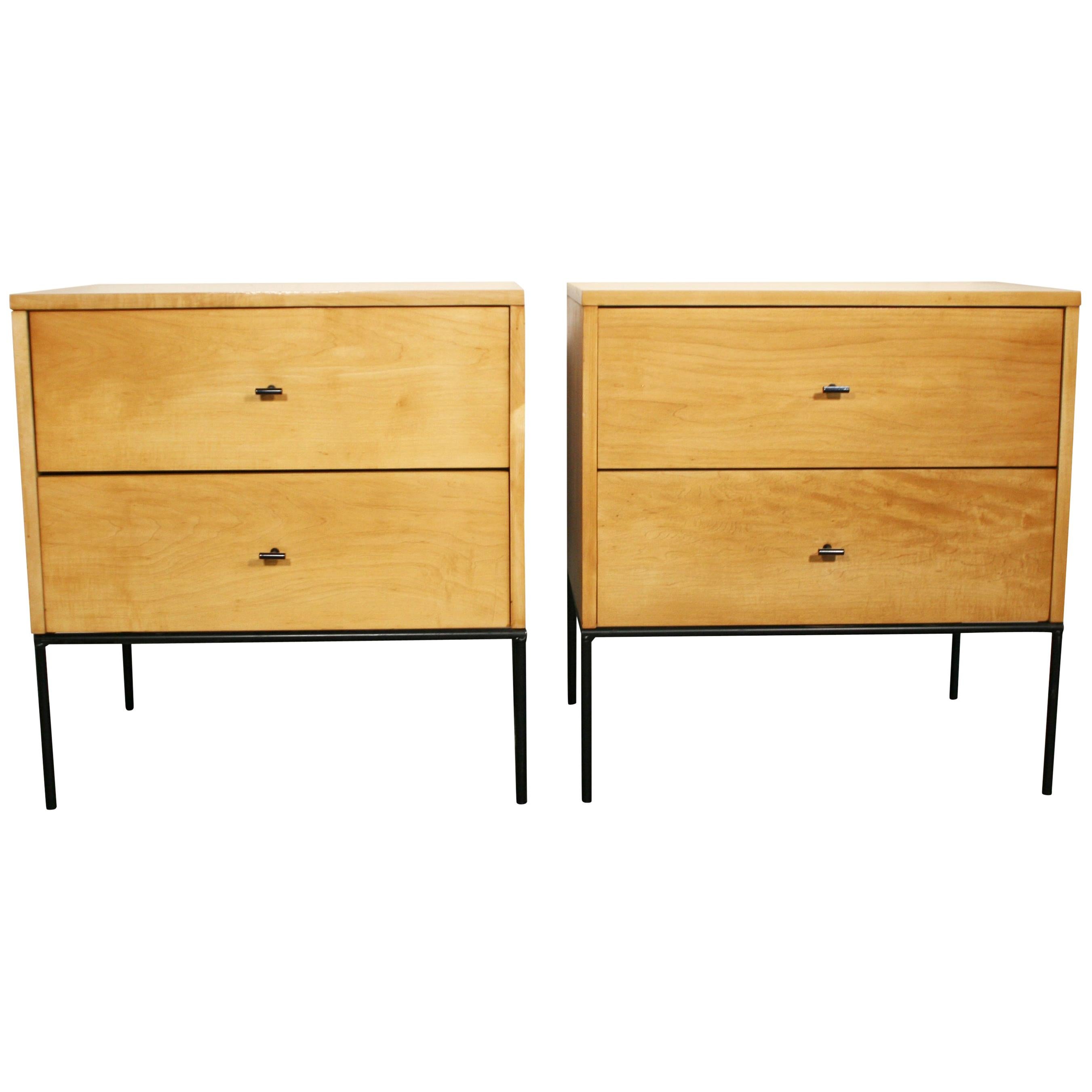 Midcentury Paul McCobb 2-Drawer #1503 Nightstands Blonde Lacquer T Pulls