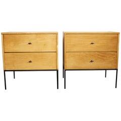 Midcentury Paul McCobb 2-Drawer #1503 Nightstands Blonde Lacquer T Pulls