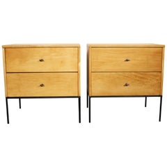 Midcentury Paul McCobb 2 Drawer #1503 Nightstands Blonde Lacquer T Pulls