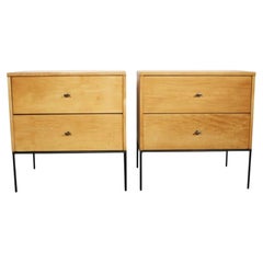 Midcentury Paul McCobb 2 Drawer #1503 Nightstands Blonde Lacquer T Pulls