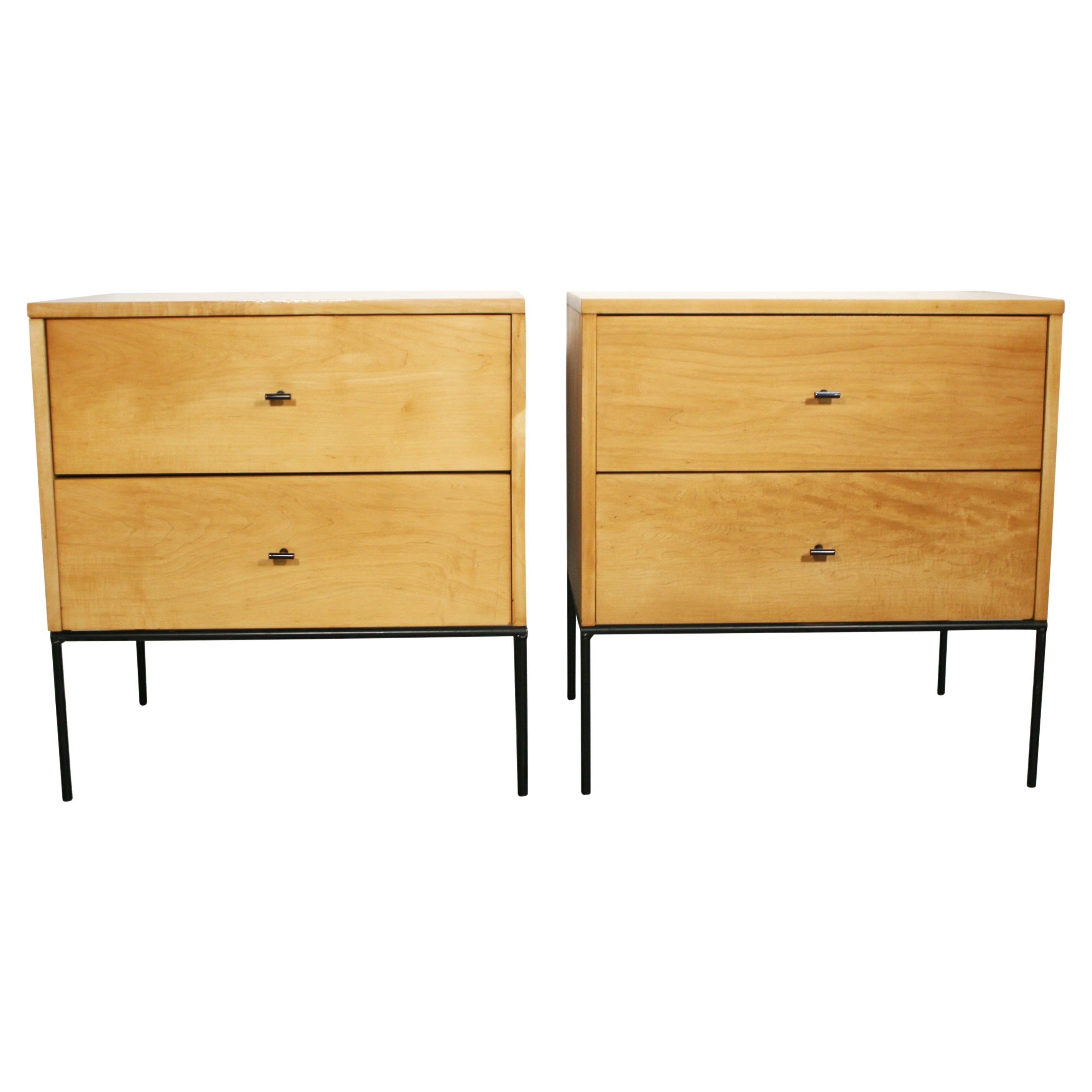 Vintage Pair of White Lacquer Nightstands with Lucite Drawer Pulls at